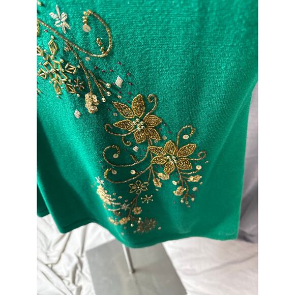 Emerald Green with Gold Sequined Embellishment Christmas Sweater Sz1XL - Picture 4 of 5